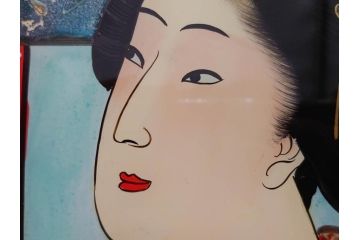 江戸〜明治期　あでやかな風情あるガラス絵(硝子絵、美人画、浮世絵、和服、着物、額装、絵画)(R-082760)