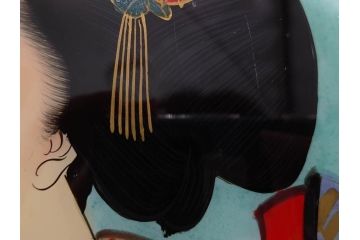 江戸〜明治期　あでやかな風情あるガラス絵(硝子絵、美人画、浮世絵、和服、着物、額装、絵画)(R-082760)