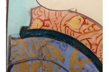 江戸〜明治期　あでやかな風情あるガラス絵(硝子絵、美人画、浮世絵、和服、着物、額装、絵画)(R-082760)