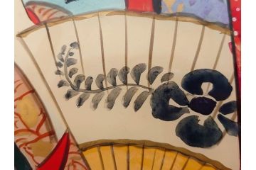 江戸〜明治期　あでやかな風情あるガラス絵(硝子絵、美人画、浮世絵、和服、着物、額装、絵画)(R-082760)