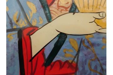 江戸〜明治期　あでやかな風情あるガラス絵(硝子絵、美人画、浮世絵、和服、着物、額装、絵画)(R-082760)