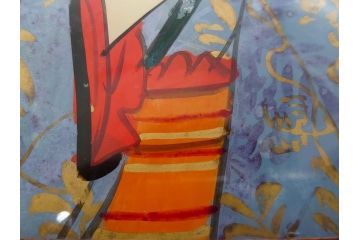 江戸〜明治期　あでやかな風情あるガラス絵(硝子絵、美人画、浮世絵、和服、着物、額装、絵画)(R-082760)