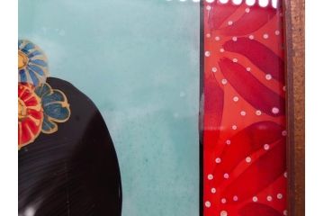 江戸〜明治期　あでやかな風情あるガラス絵(硝子絵、美人画、浮世絵、和服、着物、額装、絵画)(R-082760)