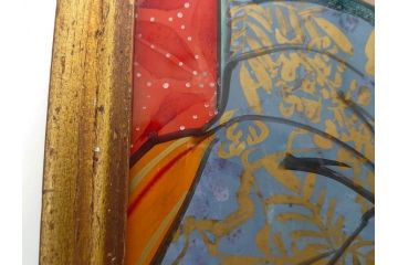 江戸〜明治期　あでやかな風情あるガラス絵(硝子絵、美人画、浮世絵、和服、着物、額装、絵画)(R-082760)