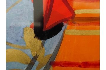江戸〜明治期　あでやかな風情あるガラス絵(硝子絵、美人画、浮世絵、和服、着物、額装、絵画)(R-082760)
