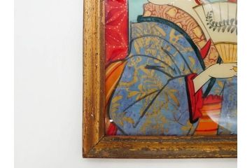 江戸〜明治期　あでやかな風情あるガラス絵(硝子絵、美人画、浮世絵、和服、着物、額装、絵画)(R-082760)