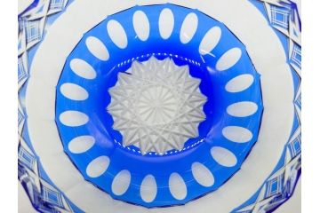 時代物　切子　色被せ　青　爽やかな雰囲気のガラスボウル(硝子、深皿、鉢)(R-082761)