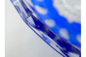 時代物　切子　色被せ　青　爽やかな雰囲気のガラスボウル(硝子、深皿、鉢)(R-082761)