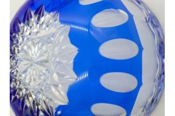 時代物　切子　色被せ　青　爽やかな雰囲気のガラスボウル(硝子、深皿、鉢)(R-082761)