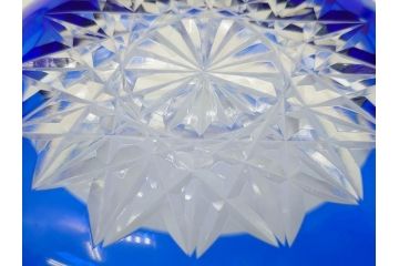 時代物　切子　色被せ　青　爽やかな雰囲気のガラスボウル(硝子、深皿、鉢)(R-082761)
