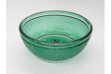 時代物　大正〜昭和初期　結霜ガラス　緑　レトロな雰囲気を醸し出すガラスボウル(硝子、グリーン、深皿)(R-082762)