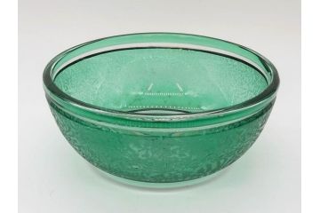 時代物　大正〜昭和初期　結霜ガラス　緑　レトロな雰囲気を醸し出すガラスボウル(硝子、グリーン、深皿)(R-082762)