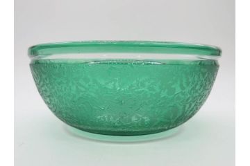 時代物　大正〜昭和初期　結霜ガラス　緑　レトロな雰囲気を醸し出すガラスボウル(硝子、グリーン、深皿)(R-082762)