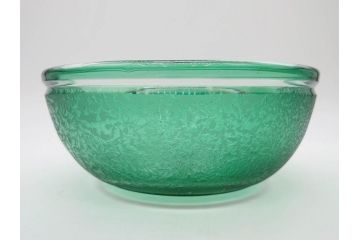 時代物　大正〜昭和初期　結霜ガラス　緑　レトロな雰囲気を醸し出すガラスボウル(硝子、グリーン、深皿)(R-082762)