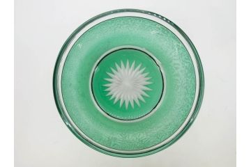 時代物　大正〜昭和初期　結霜ガラス　緑　レトロな雰囲気を醸し出すガラスボウル(硝子、グリーン、深皿)(R-082762)