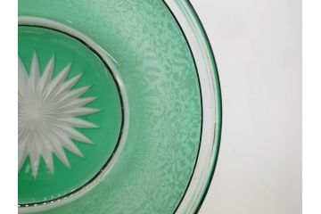 時代物　大正〜昭和初期　結霜ガラス　緑　レトロな雰囲気を醸し出すガラスボウル(硝子、グリーン、深皿)(R-082762)