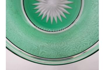 時代物　大正〜昭和初期　結霜ガラス　緑　レトロな雰囲気を醸し出すガラスボウル(硝子、グリーン、深皿)(R-082762)