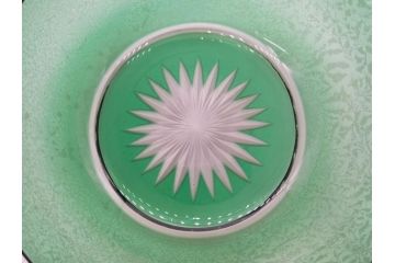 時代物　大正〜昭和初期　結霜ガラス　緑　レトロな雰囲気を醸し出すガラスボウル(硝子、グリーン、深皿)(R-082762)