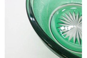時代物　大正〜昭和初期　結霜ガラス　緑　レトロな雰囲気を醸し出すガラスボウル(硝子、グリーン、深皿)(R-082762)