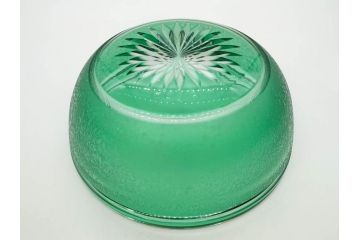 時代物　大正〜昭和初期　結霜ガラス　緑　レトロな雰囲気を醸し出すガラスボウル(硝子、グリーン、深皿)(R-082762)