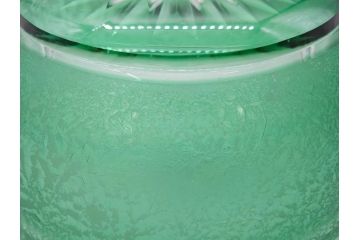 時代物　大正〜昭和初期　結霜ガラス　緑　レトロな雰囲気を醸し出すガラスボウル(硝子、グリーン、深皿)(R-082762)