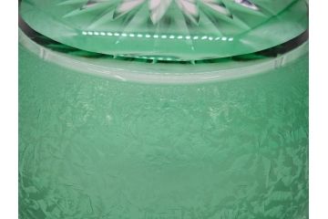 時代物　大正〜昭和初期　結霜ガラス　緑　レトロな雰囲気を醸し出すガラスボウル(硝子、グリーン、深皿)(R-082762)