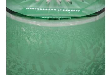 時代物　大正〜昭和初期　結霜ガラス　緑　レトロな雰囲気を醸し出すガラスボウル(硝子、グリーン、深皿)(R-082762)