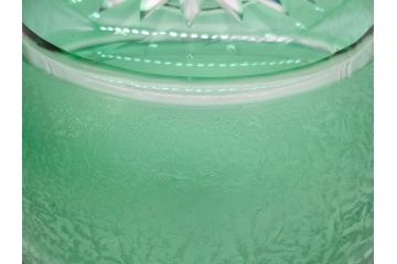 時代物　大正〜昭和初期　結霜ガラス　緑　レトロな雰囲気を醸し出すガラスボウル(硝子、グリーン、深皿)(R-082762)