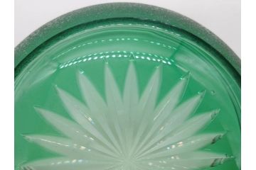 時代物　大正〜昭和初期　結霜ガラス　緑　レトロな雰囲気を醸し出すガラスボウル(硝子、グリーン、深皿)(R-082762)