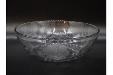 当時物　大正〜昭和初期　切子　花　淑やかな佇まいのガラスボウル(バラ、薔薇、硝子、深皿、深鉢)(R-082763)