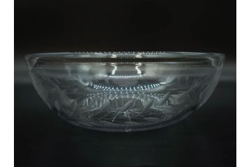 当時物　大正〜昭和初期　切子　花　淑やかな佇まいのガラスボウル(バラ、薔薇、硝子、深皿、深鉢)(R-082763)