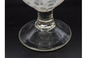 当時物　大正〜昭和初期　棗型(なつめ形)　乳白水玉　可愛らしい印象の赤縁氷コップ2客セット(吹きガラス、硝子、グラス、和ガラス)(R-082764)