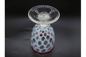 当時物　大正〜昭和初期　棗型(なつめ形)　乳白水玉　可愛らしい印象の赤縁氷コップ2客セット(吹きガラス、硝子、グラス、和ガラス)(R-082764)