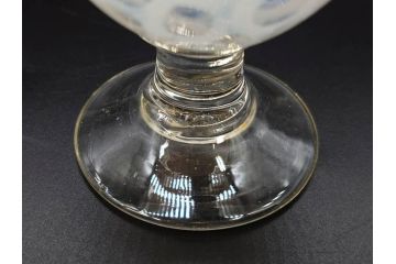当時物　大正〜昭和初期　棗型(なつめ形)　乳白水玉　可愛らしい印象の赤縁氷コップ2客セット(吹きガラス、硝子、グラス、和ガラス)(R-082764)
