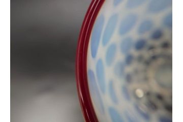 当時物　大正〜昭和初期　棗型(なつめ形)　乳白水玉　可愛らしい印象の赤縁氷コップ2客セット(吹きガラス、硝子、グラス、和ガラス)(R-082764)