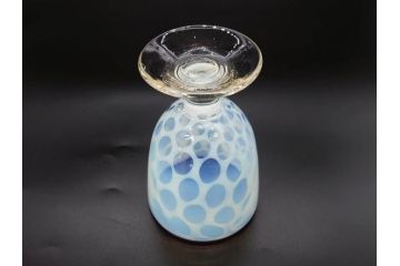 当時物　大正〜昭和初期　棗型(なつめ形)　乳白水玉　可愛らしい印象の赤縁氷コップ2客セット(吹きガラス、硝子、グラス、和ガラス)(R-082764)