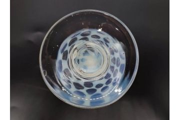 当時物　大正〜昭和初期　棗型(なつめ形)　乳白水玉　可愛らしい印象の赤縁氷コップ2客セット(吹きガラス、硝子、グラス、和ガラス)(R-082764)