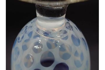 当時物　大正〜昭和初期　棗型(なつめ形)　乳白水玉　可愛らしい印象の赤縁氷コップ2客セット(吹きガラス、硝子、グラス、和ガラス)(R-082764)