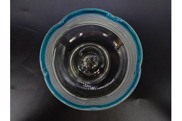 当時物　大正〜昭和初期　椀型　白色糸巻　輪花　優しい風合いを持つ青縁氷コップ2点セット(椀形、小鉢、吹きガラス、アイスクリームカップ、デザート、水色)(R-082765)