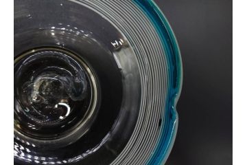 当時物　大正〜昭和初期　椀型　白色糸巻　輪花　優しい風合いを持つ青縁氷コップ2点セット(椀形、小鉢、吹きガラス、アイスクリームカップ、デザート、水色)(R-082765)