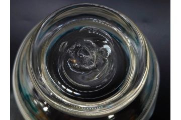 当時物　大正〜昭和初期　椀型　白色糸巻　輪花　優しい風合いを持つ青縁氷コップ2点セット(椀形、小鉢、吹きガラス、アイスクリームカップ、デザート、水色)(R-082765)
