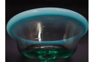 当時物　大正〜昭和初期　椀型　白色糸巻　輪花　優しい風合いを持つ青縁氷コップ2点セット(椀形、小鉢、吹きガラス、アイスクリームカップ、デザート、水色)(R-082765)