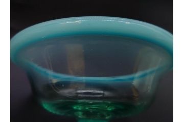 当時物　大正〜昭和初期　椀型　白色糸巻　輪花　優しい風合いを持つ青縁氷コップ2点セット(椀形、小鉢、吹きガラス、アイスクリームカップ、デザート、水色)(R-082765)