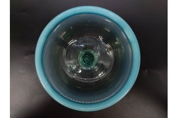 当時物　大正〜昭和初期　椀型　白色糸巻　輪花　優しい風合いを持つ青縁氷コップ2点セット(椀形、小鉢、吹きガラス、アイスクリームカップ、デザート、水色)(R-082765)