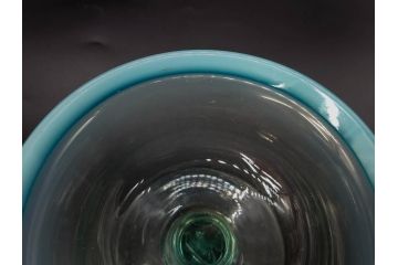 当時物　大正〜昭和初期　椀型　白色糸巻　輪花　優しい風合いを持つ青縁氷コップ2点セット(椀形、小鉢、吹きガラス、アイスクリームカップ、デザート、水色)(R-082765)
