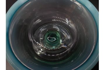 当時物　大正〜昭和初期　椀型　白色糸巻　輪花　優しい風合いを持つ青縁氷コップ2点セット(椀形、小鉢、吹きガラス、アイスクリームカップ、デザート、水色)(R-082765)