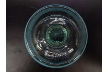 当時物　大正〜昭和初期　椀型　白色糸巻　輪花　優しい風合いを持つ青縁氷コップ2点セット(椀形、小鉢、吹きガラス、アイスクリームカップ、デザート、水色)(R-082765)