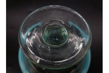 当時物　大正〜昭和初期　椀型　白色糸巻　輪花　優しい風合いを持つ青縁氷コップ2点セット(椀形、小鉢、吹きガラス、アイスクリームカップ、デザート、水色)(R-082765)
