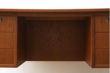 デンマークビンテージ　チーク材　すっきりとしたデザインが素敵な両面使いのパートナーデスク(両袖机、作業台、ワークテーブル、ワークデスク、在宅ワーク、在宅用、北欧、ヴィンテージ)(R-082773)