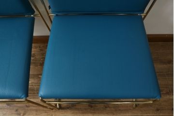 中古　Cassina Simon(カッシーナ シモン)　TULU(ツル)　高濱 和秀(Kazuhide Takahama)　ゴールドフレーム　本革(レザー)　すっきりと洗練されたデザインのスタッキングチェア2脚セット(ダイニングチェア、会議用チェア、オフィスチェア、椅子、イス、バラ売り可能)(定価2脚で約68万円)(R-082776)